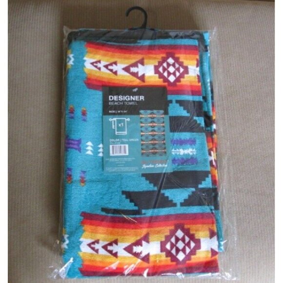 New Teal Green Oversized Native Southwest Bath Beach Pool Gift Towel Aztec Art - Picture 2 of 2